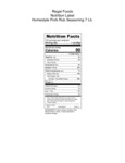 Regal Homestyle Pork Rub Seasoning 7 lb. Nutrition Information