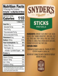 Snyders of Hanover Pretzel Sticks 1 lb. Bag Nutrition Sheet
