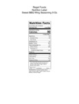 Regal Sweet BBQ Wing Rub 9 oz. Nutrition Information