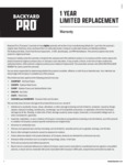 Backyard Pro 1 Year Limited Replacement Warranty