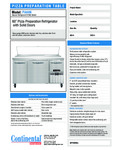 Continental Refrigerator PA60N Specsheet Continental Refrigerator PA60N Specsheet