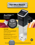 Hamilton Beach HSV1000 Sous Vide Circulator Specsheet Hamilton Beach HSV1000 Sous Vide Circulator Specsheet