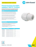 JG Drinks Polypropylene Straight Adaptor (NPTF Thread) Data Sheet