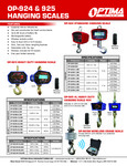 Optima OP-924 & 925 Hanging Scales Spec Sheet
