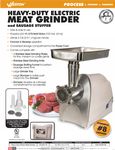 Weston 33-0201-W Heavy Duty #8 Electric Meat Grinder Spec Sheet