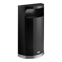 Rubbermaid® FGSO820PLBK 9 Gallon European Black with Chrome Accents Half Round Steel Trash Can with Rigid Plastic Liner