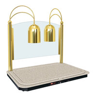 Hatco DCSB400-3624-2 Dual Lamp Decorative Carving Station with Birch-Colored Heated Base and Bright Brass Finish - 120V, 1300W