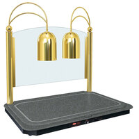 Hatco DCSB400-3624-2 Dual Lamp Decorative Carving Station with Ash Gray-Colored Heated Base and Bright Brass Finish - 120V, 1300W