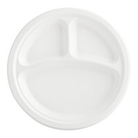 EcoChoice 9" Compostable White Plant Fiber Plate 3 Compartment - 125/Pack