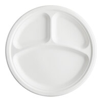 EcoChoice 10" Compostable White Plant Fiber Plate 3 Compartment - 125/Pack