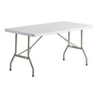 Lancaster Table & Seating 30 inch x 60 inch Rectangular Heavy-Duty Granite White Plastic Folding Table with Sage Gray Legs