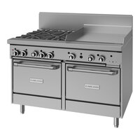 Garland GFE48-4G24LL Natural Gas 4 Burner 48" Range with Flame Failure Protection and Electric Spark Ignition, 24" Griddle, and 2 Space Saver Ovens - 240V, 204,000 BTU