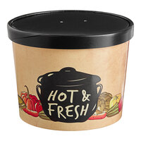 Choice 64 oz. Medley Double Poly-Coated Paper Soup / Hot Food Cup with Vented Paper Lid - 25/Pack