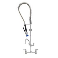 Fisher 53449 Wall Mounted Stainless Steel Pre-Rinse Faucet with 8" Centers, 36" Hose, 6" Add-On Faucet, and Wall Bracket