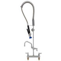 Fisher 68225 Deck Mounted Stainless Steel Pre-Rinse Faucet with 8" Centers, 36" Hose, 6" Add-On Faucet, and Wall Bracket