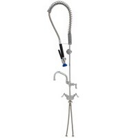 Fisher 53058 Deck Mounted Stainless Steel Pre-Rinse Faucet with Flex Inlets, 36" Hose, 12" Add-On Faucet, and Wall Bracket