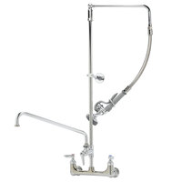 T&S B-0131-12-CRBJK EasyInstall Wall Mounted Pre-Rinse Faucet with 8" Centers, 1.07 GPM Spray Valve, 12" Add-On Faucet, Swivel Arm, Cerama Cartridges, and Lever Handles