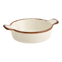 Acopa Keystone 6 oz. Vanilla Bean Porcelain Mini Casserole Dish with Handles - 6/Case