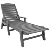 POLYWOOD NCC2280GY Slate Gray Nautical Folding Adjustable Chaise with Arms