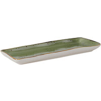 Tuxton TuxTrendz Artisan Geode Olive 13 3/4" x 5" Rectangular China Tray - 12/Case