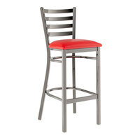Lancaster Table & Seating Clear Coat Finish Ladder Back Bar Stool with 2 1/2" Red Vinyl Padded Seat - Assembled