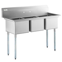 Regency 63 inch Three Compartment Commercial Sink with Galvanized Steel Legs with 18 inch x 18 inch x 14 inch Sink Bowls
