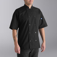 Uncommon Chef Delray Pro Vent 0421 Unisex Lightweight Black Customizable Short Sleeve Chef Coat with Mesh Back - M