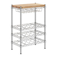 Regency 14" x 24" NSF 3-Shelf 15-Bottle Wire Wine Rack with 34" Posts and Hardwood Top