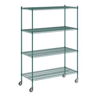 Regency 24" x 54" x 80" NSF Green Epoxy Mobile Wire Shelving Starter Kit with 4 Shelves