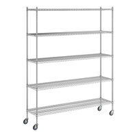 Regency 18" x 72" x 92" NSF Chrome Mobile Wire Shelving Starter Kit with 5 Shelves