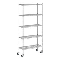 Regency 14" x 36" x 80" NSF Chrome Mobile Wire Shelving Starter Kit with 5 Shelves