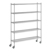 Regency 14" x 60" x 80" NSF Chrome Mobile Wire Shelving Starter Kit with 5 Shelves