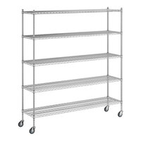 Regency 18" x 72" x 80" NSF Chrome Mobile Wire Shelving Starter Kit with 5 Shelves