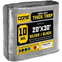 Core Tarps 20' x 30' Silver / Black Heavy-Duty Weatherproof 10 Mil Poly Tarp with Reinforced Edges