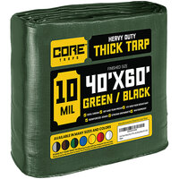 Core Tarps 40' x 60' Green / Black Heavy-Duty Weatherproof 10 Mil Poly Tarp with Reinforced Edges