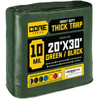 Core Tarps 20' x 30' Green / Black Heavy-Duty Weatherproof 10 Mil Poly Tarp with Reinforced Edges