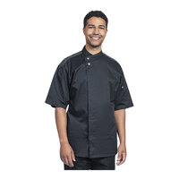 Uncommon Chef Brac Unisex Customizable Black Short Sleeve Chef Coat with Silver Heather Mesh Back 0718HC - XS