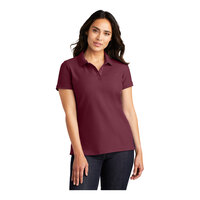 Port Authority L100 Women's Customizable Burgundy Short Sleeve Pique Polo Shirt - Cotton / Poly Blend - M