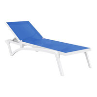 Siesta Pacific White Resin Outdoor Chaise Lounge with Blue Sling