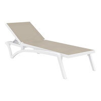 Siesta Pacific White Resin Outdoor Chaise Lounge with Taupe Sling
