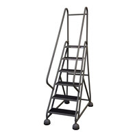 Cotterman MasterStep 16" x 8" x 54" 6-Step Gray Powder-Coated Steel Rolling Office Ladder ST-601 A2 C1 P5 - 450 lb. Capacity