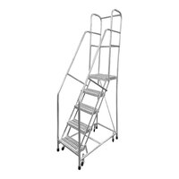 Cotterman Series A 24" x 14" x 80" 5-Step Welded Aluminum Rolling Ladder with Handrails and UnaGrip Serrated Tread A5R2630A3B3C50P6 - 350 lb. Capacity