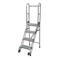 Cotterman StockNStore 16" x 10" x 70" 4-Step Aluminum Foldable Rolling Ladder with UnaGrip Tread SASA4A3E10C50P6 - 350 lb. Capacity