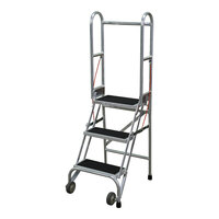Cotterman StockNStore 16" x 10" x 60" 3-Step Aluminum Foldable Rolling Ladder with Ribbed Vinyl Tread SASA3A2E10C50P6 - 350 lb. Capacity