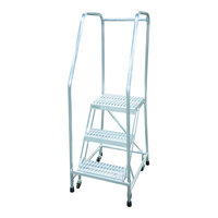 Cotterman Series A 24" x 14" x 60" 3-Step Welded Aluminum Rolling Ladder with Handrails and UnaGrip Serrated Tread A3R2630A3B3C50P6 - 350 lb. Capacity