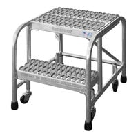 Cotterman Series A 24" x 14" x 20" 2-Step Welded Aluminum Rolling Ladder with UnaGrip Serrated Tread A2N2626A3B3C50P1 - 350 lb. Capacity