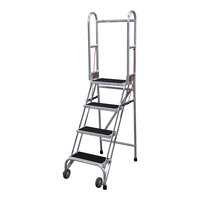 Cotterman StockNStore 16" x 10" x 70" 4-Step Aluminum Foldable Rolling Ladder with Ribbed Vinyl Tread SASA4A2E10C50P6 - 350 lb. Capacity
