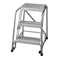 Cotterman Series A 16" x 14" x 30" 3-Step Welded Aluminum Rolling Ladder with UnaGrip Serrated Tread A3N1822A3B3C50P6 - 350 lb. Capacity