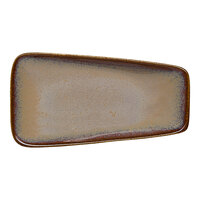 Ariane Splash Beige 7 11/16" x 4" Beige Asymmetric Rectangular Porcelain Coupe Platter - 12/Case