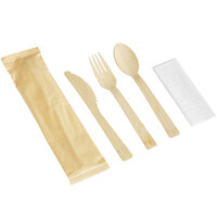 EcoChoice 6 3/4" Compostable Wrapped Bamboo Cutlery Set with Napkin - 500/Case